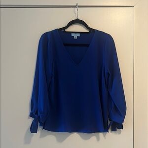 CeCe Blue V-Neck Women's Top